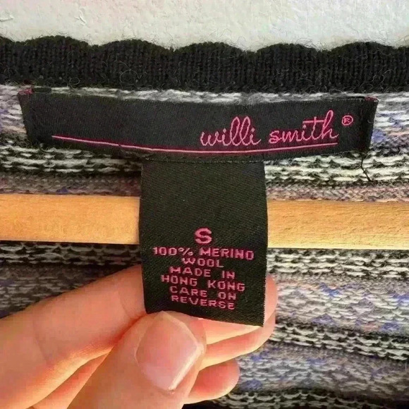 100% Merino Wool Button Up Sweater By Willi Smith Blue and Black Size Small - Picture 6 of 10